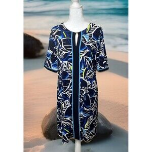 R&K Multicolor Floral Beaded Keyhole Half Sleeves Knee Length Shift Dress Sz 10
